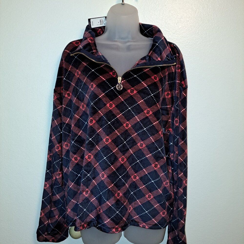 NWT Tommy Hilfiger Long Sleeve Collared Velvet/Velour Zippered Shirt XL - Picture 9 of 10